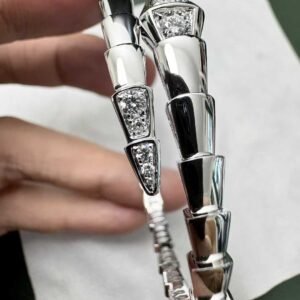 Premium 1:1 Bvlgari Serpenti Viper One-coil Bracelet set with Pavé Diamonds on the Head and Tail Replica – Custom Solid 18K White Gold