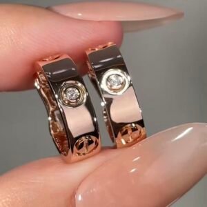 Premium 1:1 Cartier Love Hoop Earrings, 2 Diamonds Replica – Custom Solid 18K Rose Gold