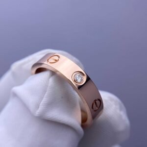 Premium 1:1 Cartier LOVE Ring, Small Model, 1 Diamond Replica – Custom Solid 18K Rose Gold
