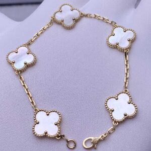 Premium 1:1 Van Cleef & Arpels Vintage Alhambra Bracelet, 5 motifs, Mother-Of-Pearl Replica – Custom Solid 18K Yellow Gold