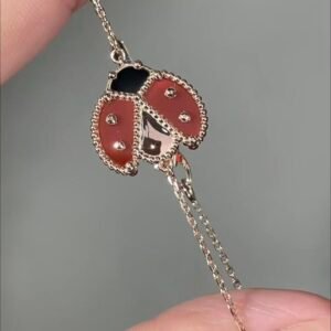 Premium 1:1 Van Cleef & Arpels Lucky Spring Bracelet, Open Wings Ladybug, Carnelian, Onyx Replica – Custom Solid 18K Rose Gold