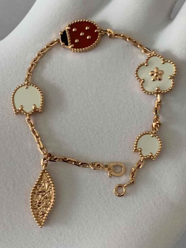 Premium 1:1 Van Cleef & Arpels Lucky Spring Bracelet, 5 Motifs Carnelian, Mother-Of-Pearl, Onyx Replica – Custom Solid 18K Rose Gold