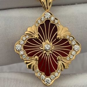 Premium 1:1 Buccellati Opera Tulle Gold Pendant with Red Enamel Background Replica – Custom Solid 18k Yellow Gold