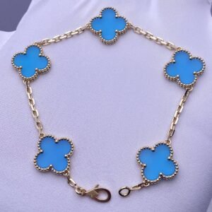 Premium 1:1 Van Cleef & Arpels Vintage Alhambra Bracelet, 5 Motifs Agate Replica – Custom Solid 18K Yellow Gold