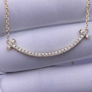 Premium 1:1 Tiffany T Medium Smile Pendant in Gold with Diamonds Replica – Custom Solid Yellow 18K
