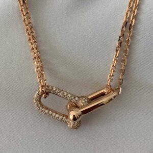 Premium 1:1 Tiffany HardWear Double Link Pendant with Diamonds Replica – Custom Solid Rose 18K