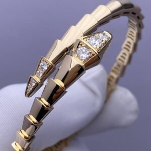Premium 1:1 Bvlgari Serpenti Viper One-coil Bracelet set with Pavé Diamonds on the Head and Tail Replica – Custom Solid 18K Yellow Gold