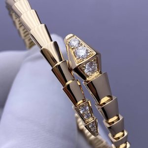 Premium 1:1 Bvlgari Serpenti Viper One-coil Bracelet set with Pavé Diamonds on the Head and Tail Replica – Custom Solid 18K Yellow Gold
