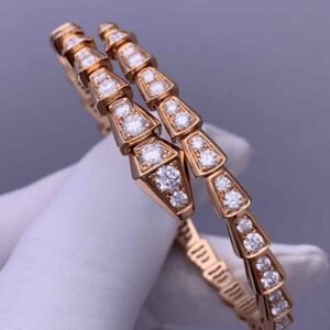 Premium 1:1 Bvlgari Serpenti Viper One-Coil Bracelet Set with Full Pavé Diamonds Replica – Custom Solid 18k Rose Gold