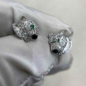 Premium 1:1 Cartier Panthère de Cheetah Earrings,Onyx,Paved with Diamonds Replica – Custom Solid 18k White Gold