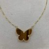 Premium 1:1 Van Cleef & Arpels Lucky Alhambra Butterfly Pendant, Tiger Eye Replica – Custom Solid 18k Yellow Gold