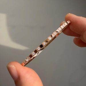 Premium 1:1 Chopard Ice Cube Bangle, Ethical Rose Gold, Half-set Diamonds – Custom Solid 18K Rose Gold
