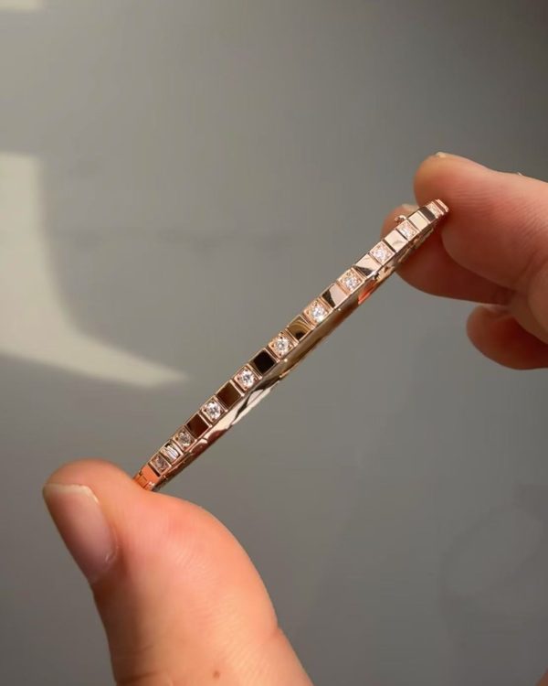 Premium 1:1 Chopard Ice Cube Bangle, Ethical Rose Gold, Half-set Diamonds – Custom Solid 18K Rose Gold