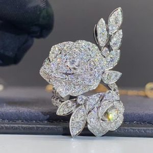 Premium 1:1 Piaget Rose Ring in Rhodium Finish Set with 165 Brilliant-Cut Diamonds Replica – Custom Solid 18k White Gold with Diamonds