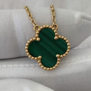 Custom Van Cleef & Arpels Vintage Alhambra Malachite Pendant