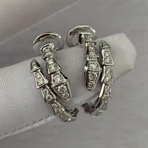 Custom Bvlgari Serpenti Viper Hoop Earrings Set with Full Pavé Diamonds