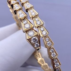 Custom Bvlgari Serpenti Viper One-Coil Bracelet Set with Full Pavé Diamonds