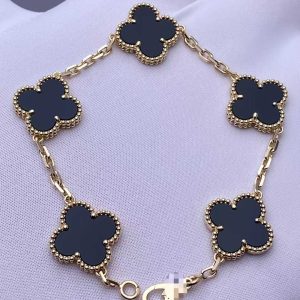 Custom Van Cleef & Arpels Vintage Alhambra Bracelet 5 Motifs Onyx