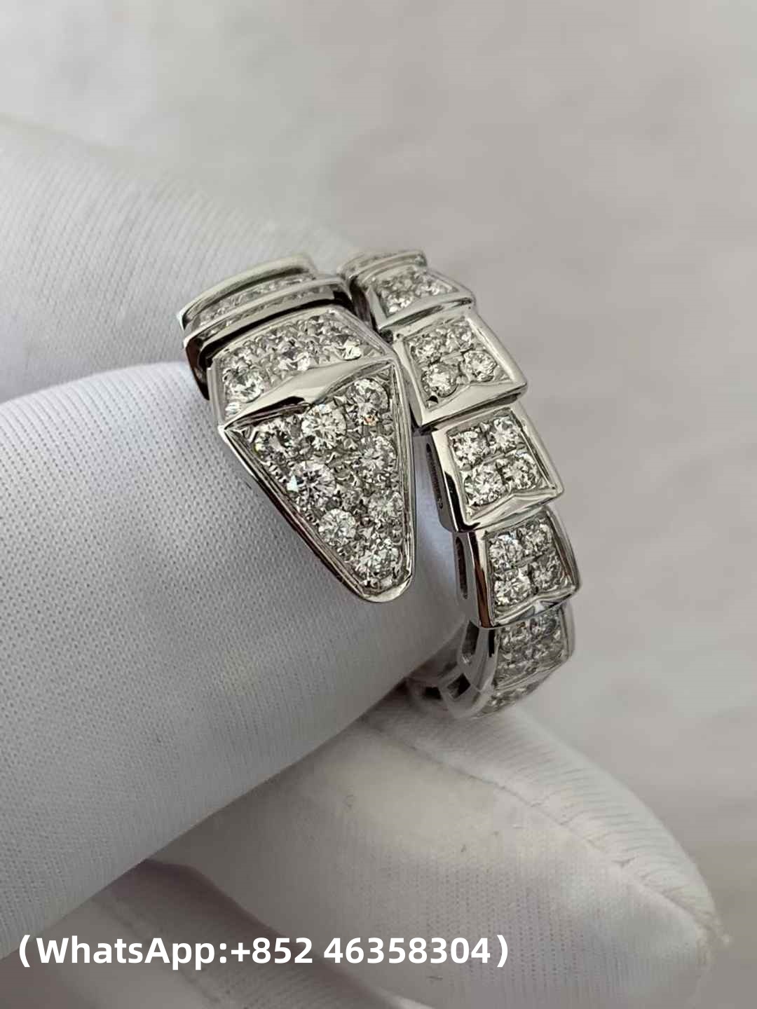 Custom Bvlgari Serpenti Viper One-Coil Ring Set with Full Pavé Diamonds