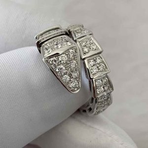 Custom Bvlgari Serpenti Viper One-Coil Ring Set with Full Pavé Diamonds
