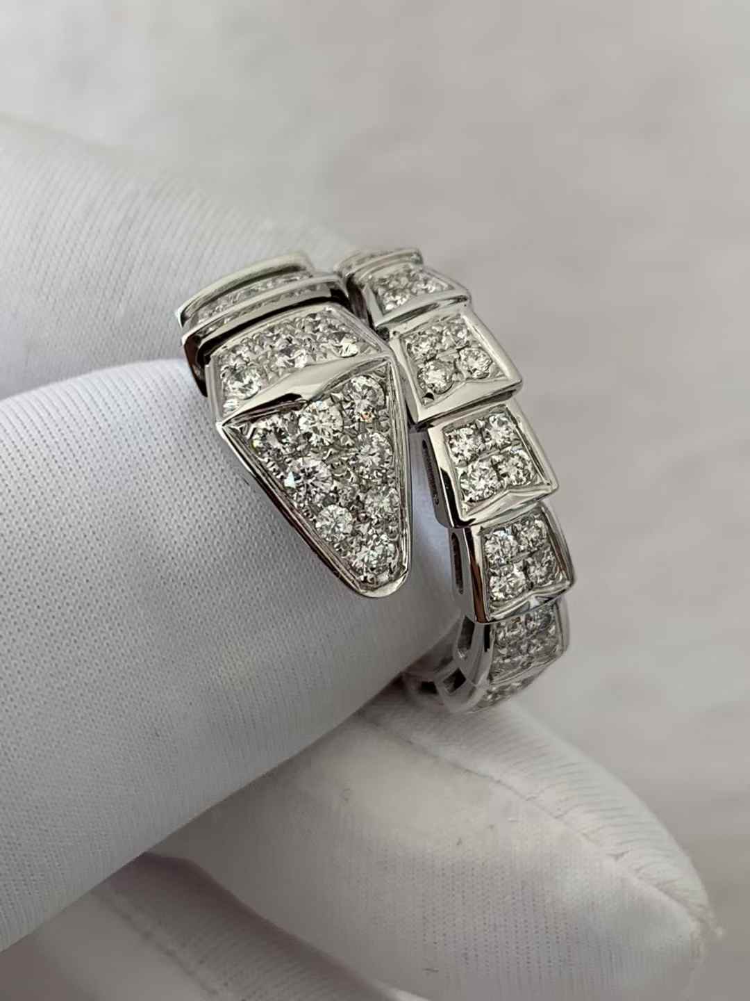 Custom Bvlgari Serpenti Viper One-Coil Ring Set with Full Pavé Diamonds