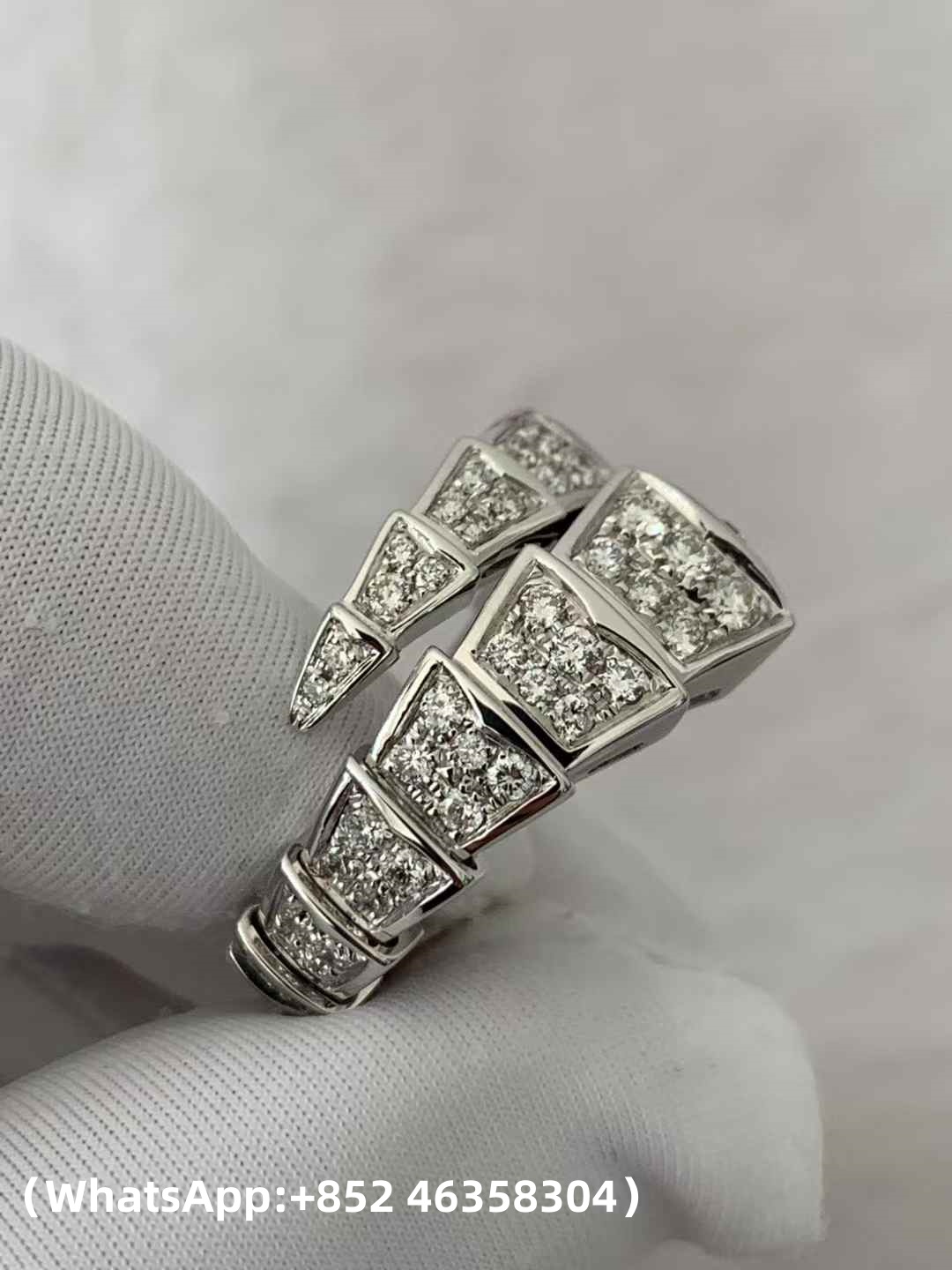 Custom Bvlgari Serpenti Viper One-Coil Ring Set with Full Pavé Diamonds