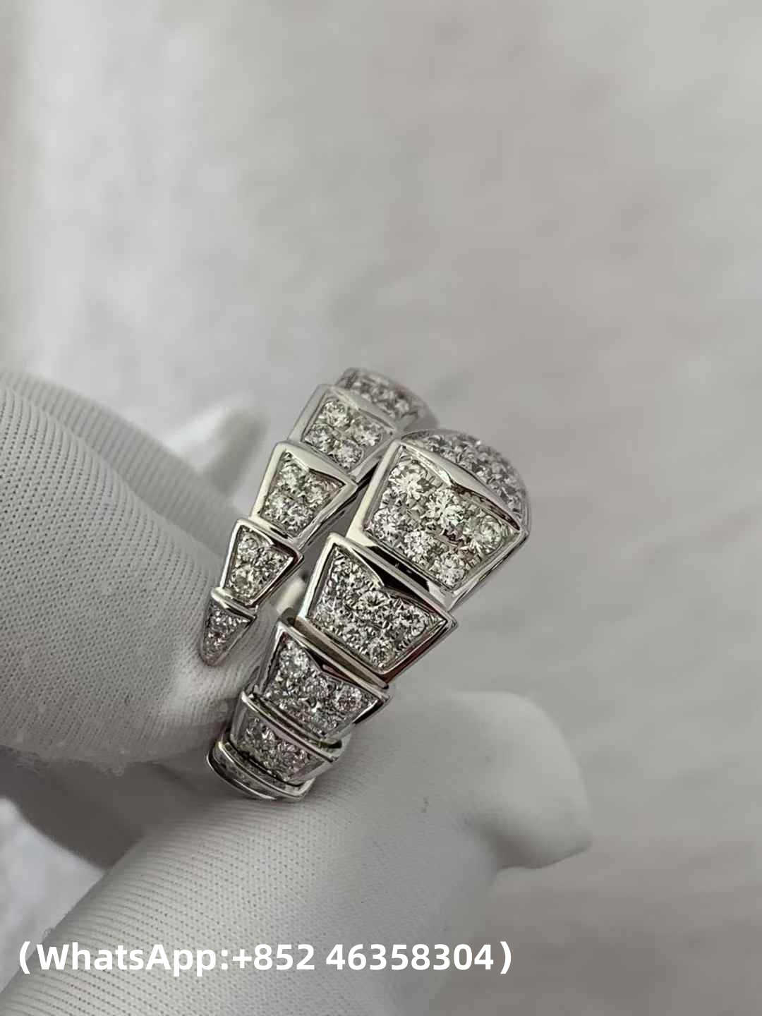 Custom Bvlgari Serpenti Viper One-Coil Ring Set with Full Pavé Diamonds