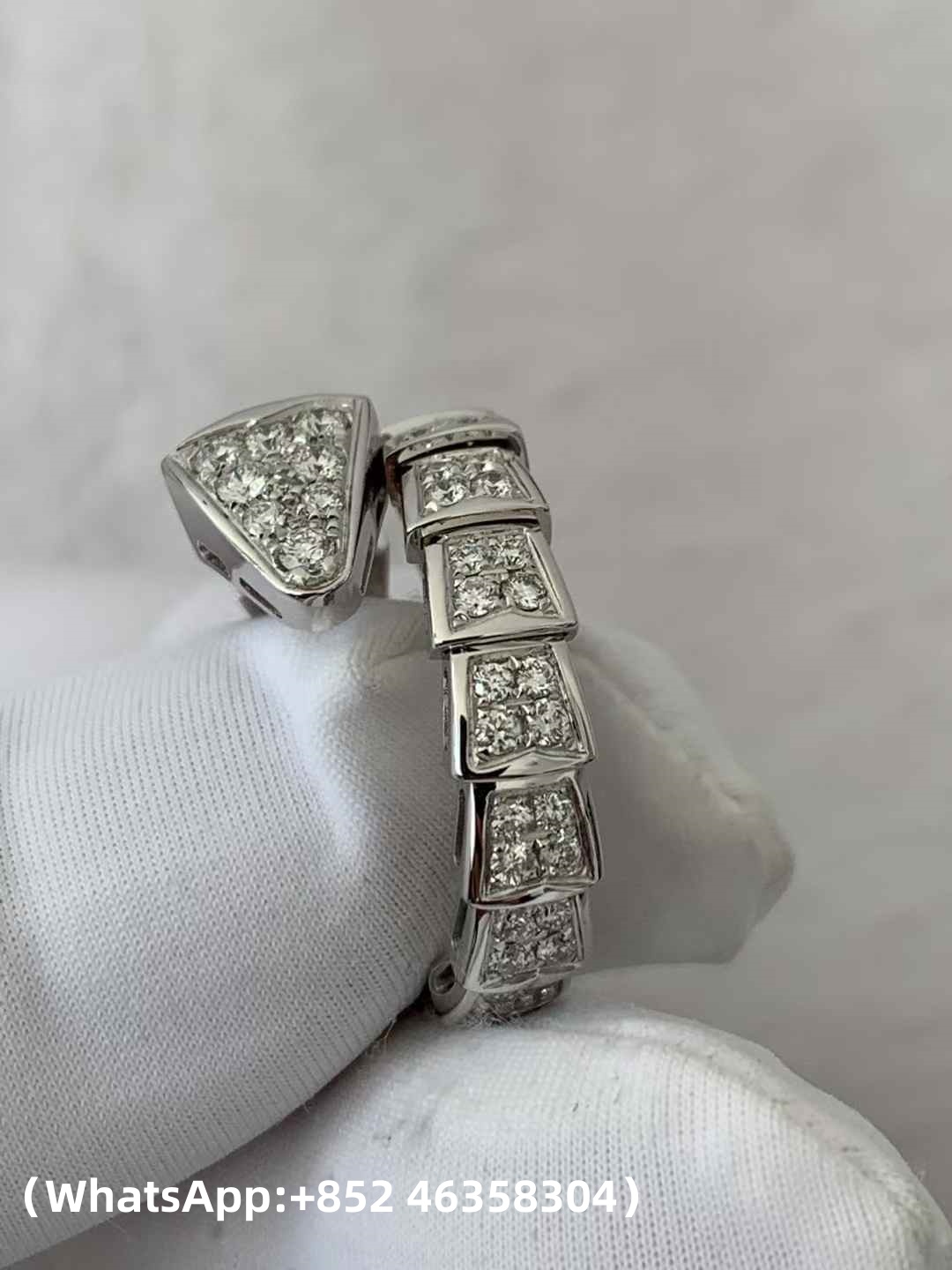 Custom Bvlgari Serpenti Viper One-Coil Ring Set with Full Pavé Diamonds