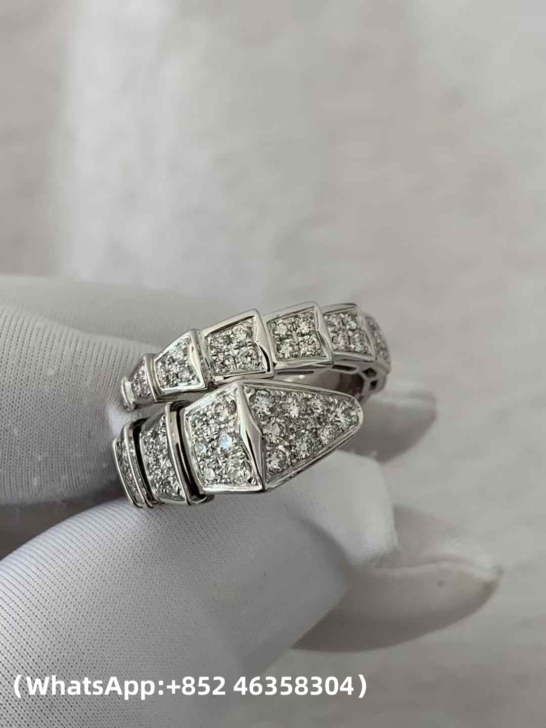 Custom Bvlgari Serpenti Viper One-Coil Ring Set with Full Pavé Diamonds