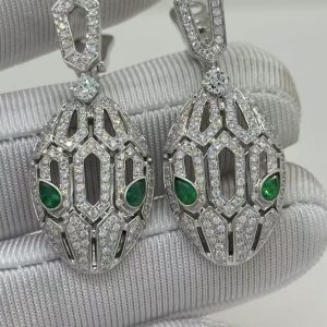 Custom bvlgari Serpenti Seduttori Earrings set with Emerald Eyes and Pavé Diamonds