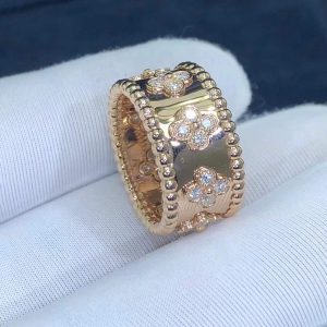 Custom Van Cleef & Arpels Perlée Clovers Ring Diamonds