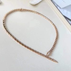 Custom Bvlgari Serpenti Viper Thin Necklace set with Pavé Diamonds on the Head and Tail