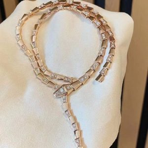 Custom Bvlgari Serpenti Viper Thin Necklace set with Demi Pavé Diamonds