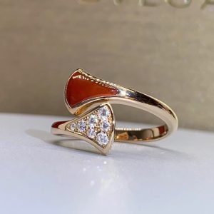 Custom Bvlgari Divas' Dream Ring Set with Carnelian Element and Pavé Diamonds
