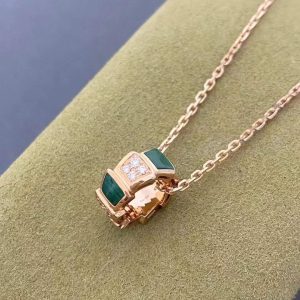 Custom Bvlgari Serpenti Vipe Diamond Malachite Pendant Necklace