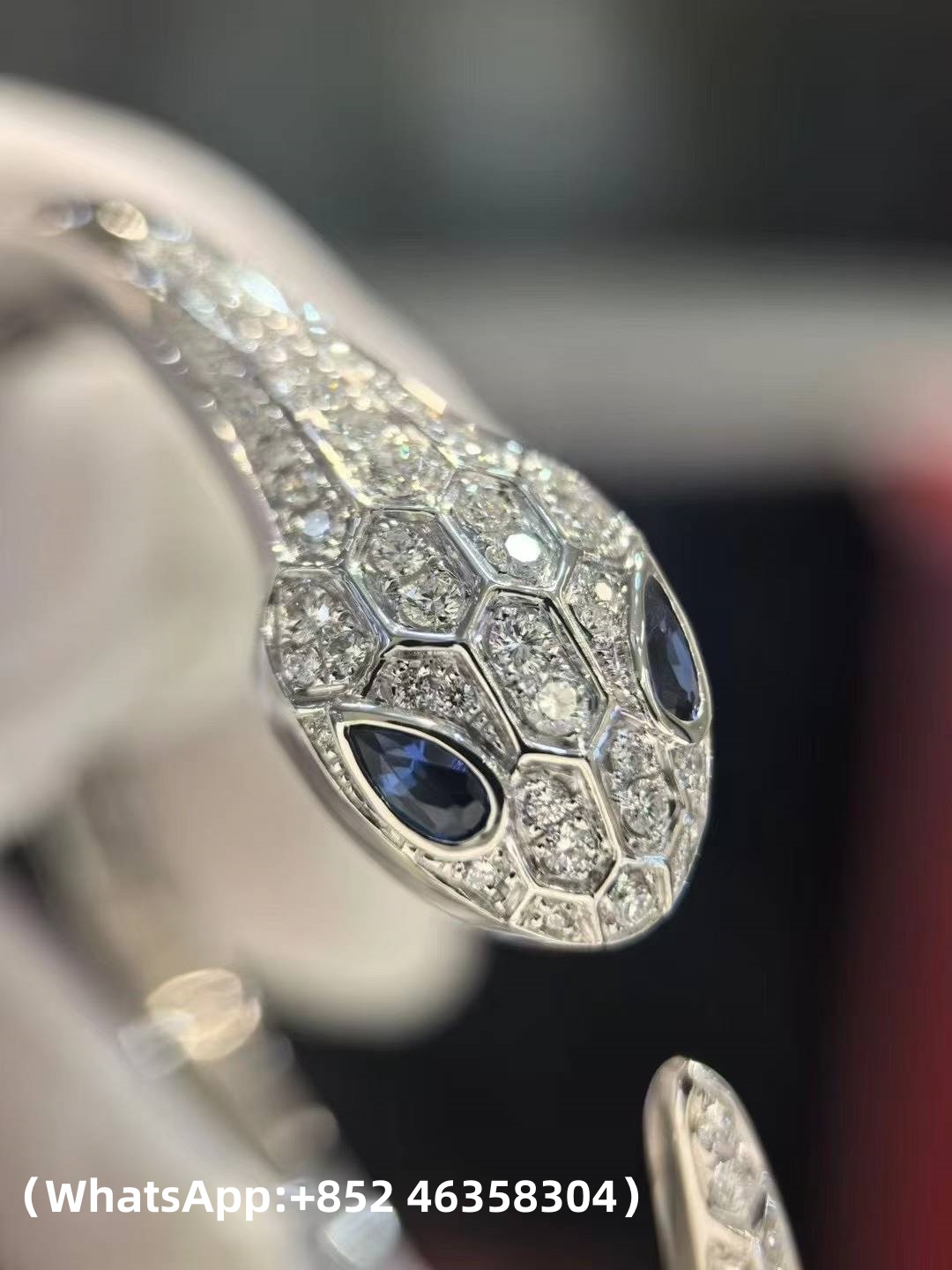 Custom Solid 18k Gold Bulgari Serpenti Seduttori Bracelet Set with Blue Sapphire Eyes and Demi Pavé Diamonds on the Head and Tail