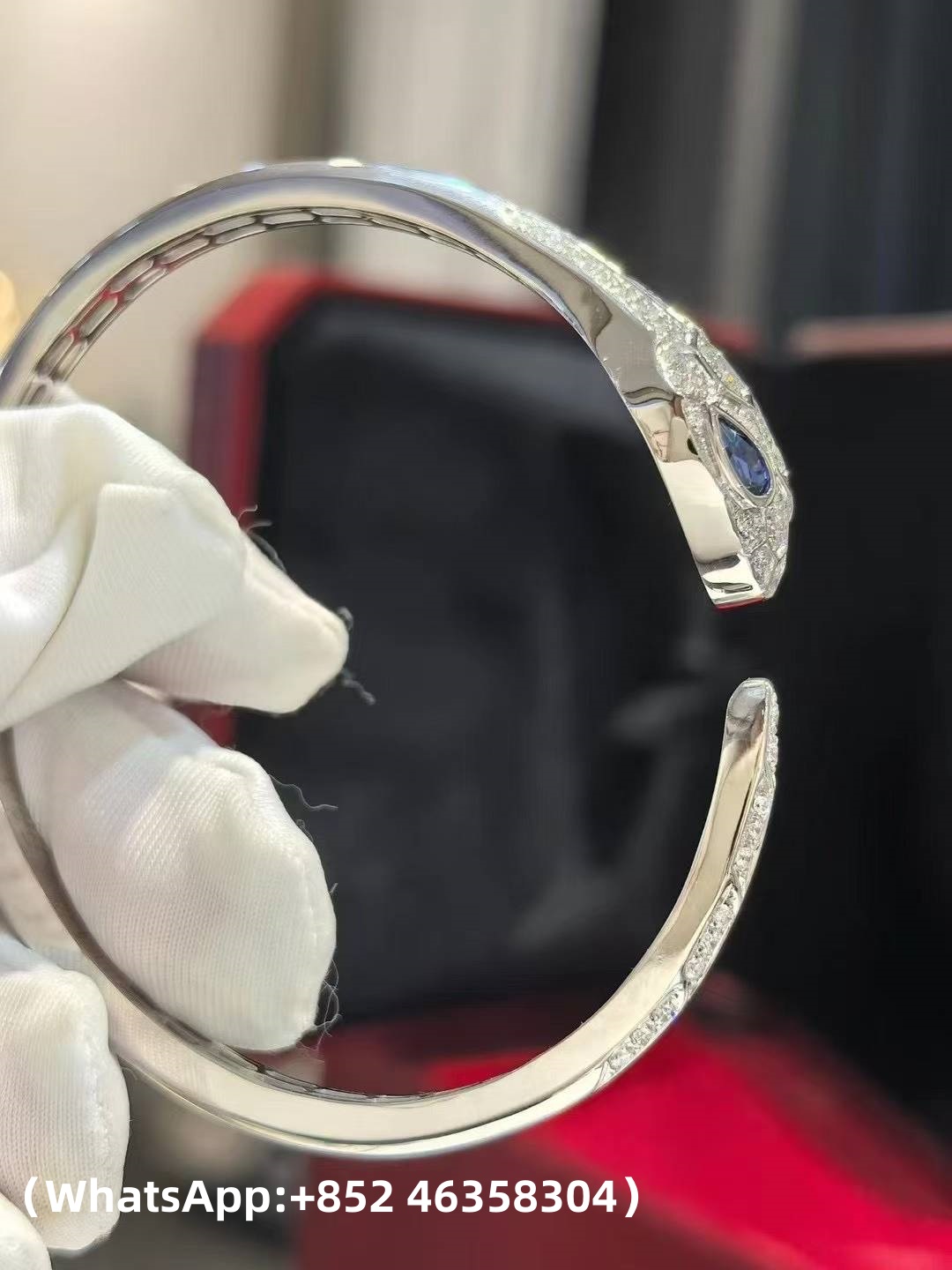 Custom Solid 18k Gold Bulgari Serpenti Seduttori Bracelet Set with Blue Sapphire Eyes and Demi Pavé Diamonds on the Head and Tail