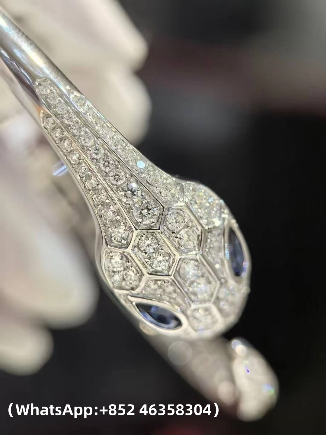 Custom Solid 18k Gold Bulgari Serpenti Seduttori Bracelet Set with Blue Sapphire Eyes and Demi Pavé Diamonds on the Head and Tail