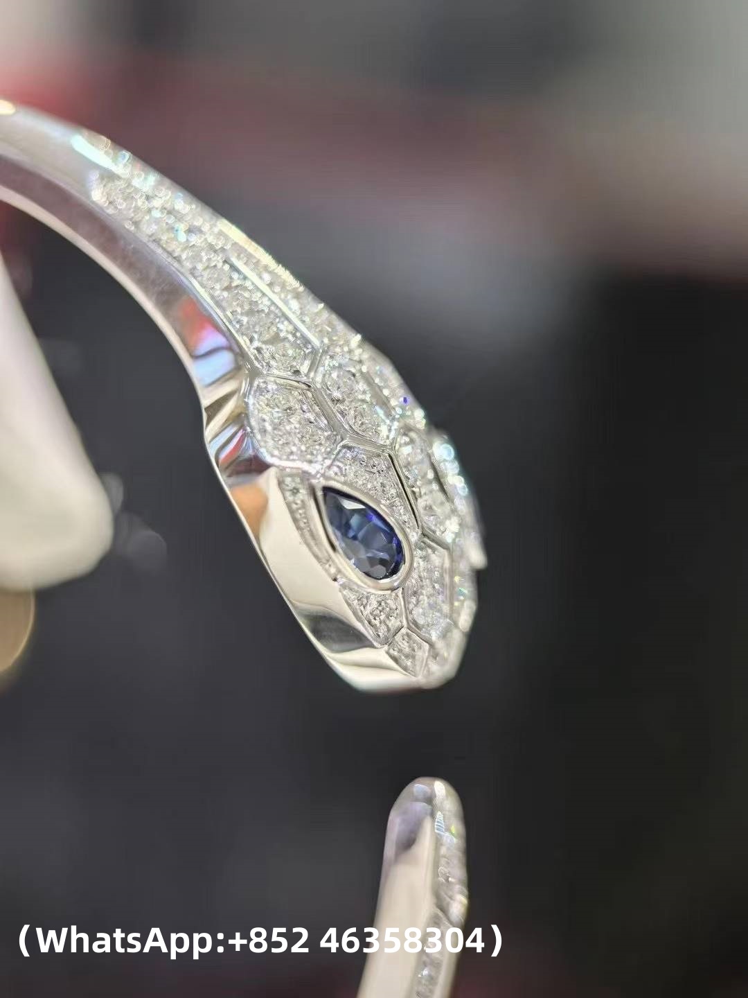 Custom Solid 18k Gold Bulgari Serpenti Seduttori Bracelet Set with Blue Sapphire Eyes and Demi Pavé Diamonds on the Head and Tail