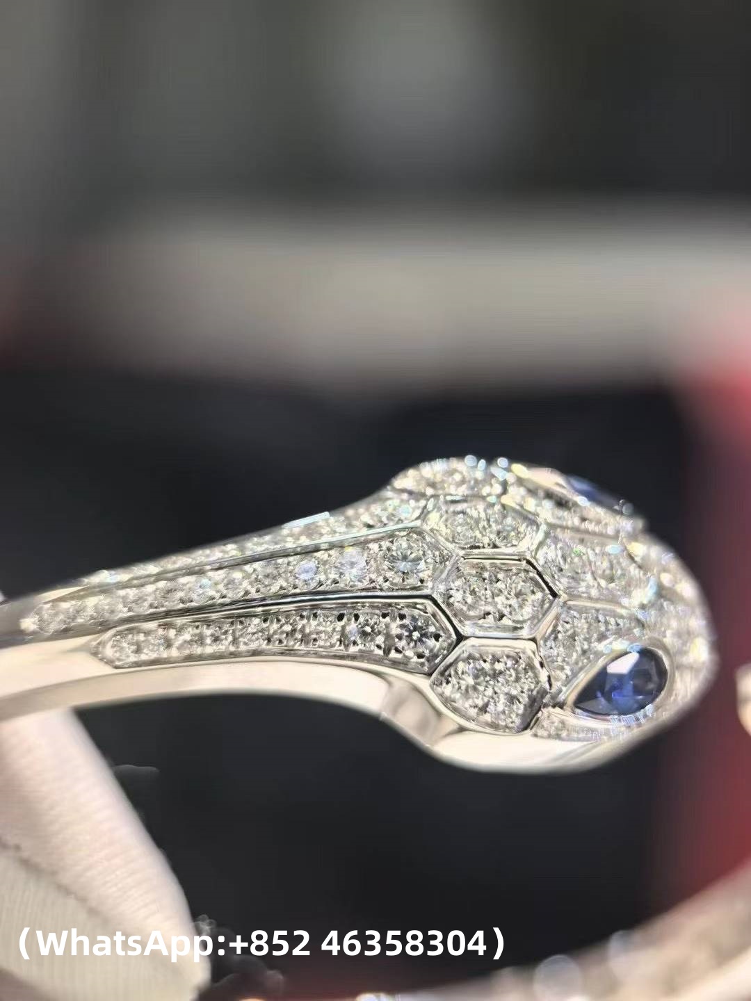 Custom Solid 18k Gold Bulgari Serpenti Seduttori Bracelet Set with Blue Sapphire Eyes and Demi Pavé Diamonds on the Head and Tail