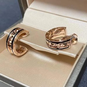 Premium 1:1 Bvlgari B.Zero1 Rock Earrings with Studded Spiral and Black Ceramic Inserts on the Edges Replica