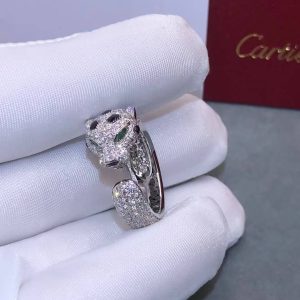 Custom Solid 18k Gold Cartier Panthère de Cartier Ring Medium Model Half-Paved