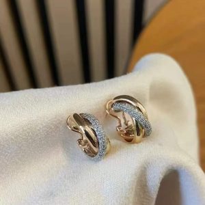 Custom Solid 18k Gold Cartier Trinity Earrings Classic Model Half-Paved