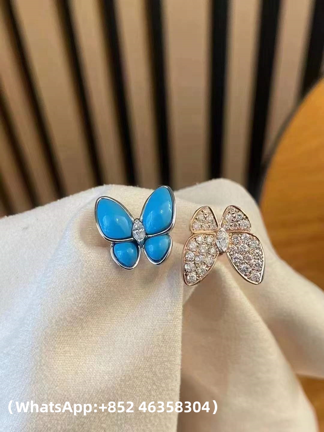 Custom Solid 18k Gold Van Cleef & Arpels Two Butterfly Between the Finger Ring