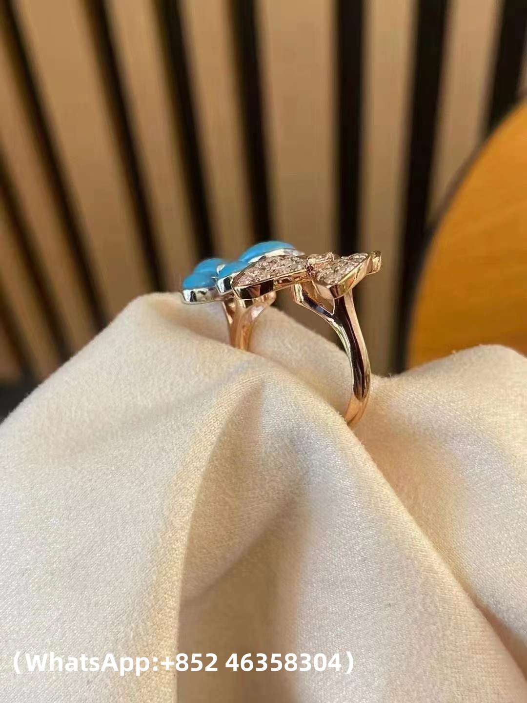 Custom Solid 18k Gold Van Cleef & Arpels Two Butterfly Between the Finger Ring