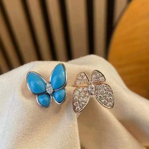 Premium 1:1 Van Cleef & Arpels Two Butterfly Between the Finger Ring Diamond, Turquoise Replica – Custom Solid 18k Yellow Gold