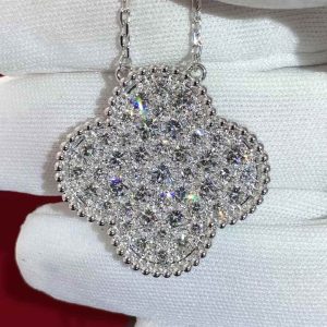 Custom solid 18k gold Van Cleef & Arpels Jewelry Magic Alhambra Pendant, Diamond