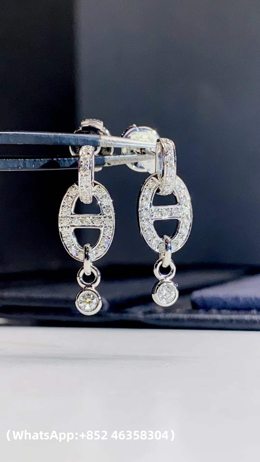 Custom solid 18k gold Hermes Chaine d'Ancre Drop Earrings