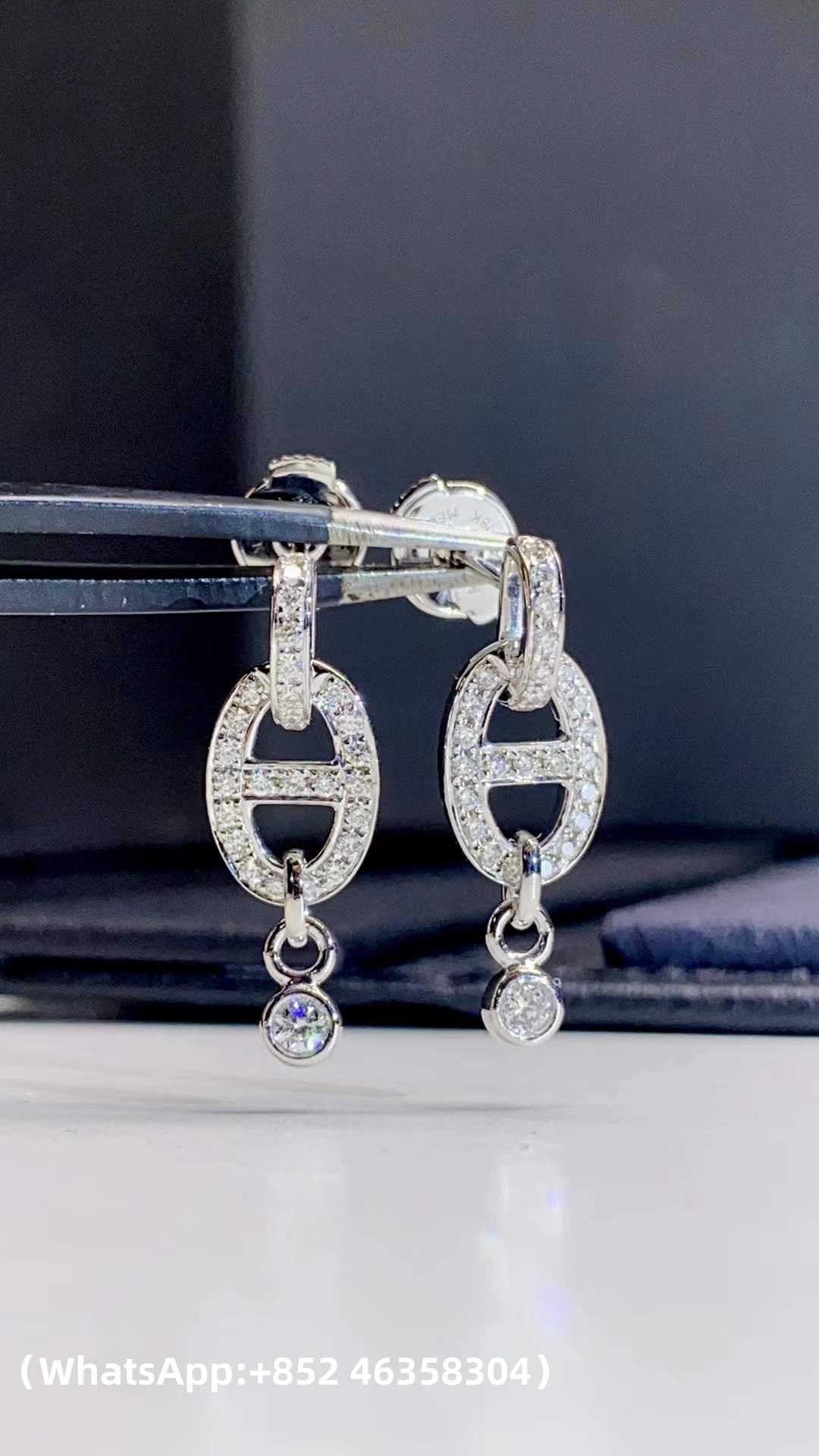 Custom solid 18k gold Hermes Chaine d'Ancre Drop Earrings