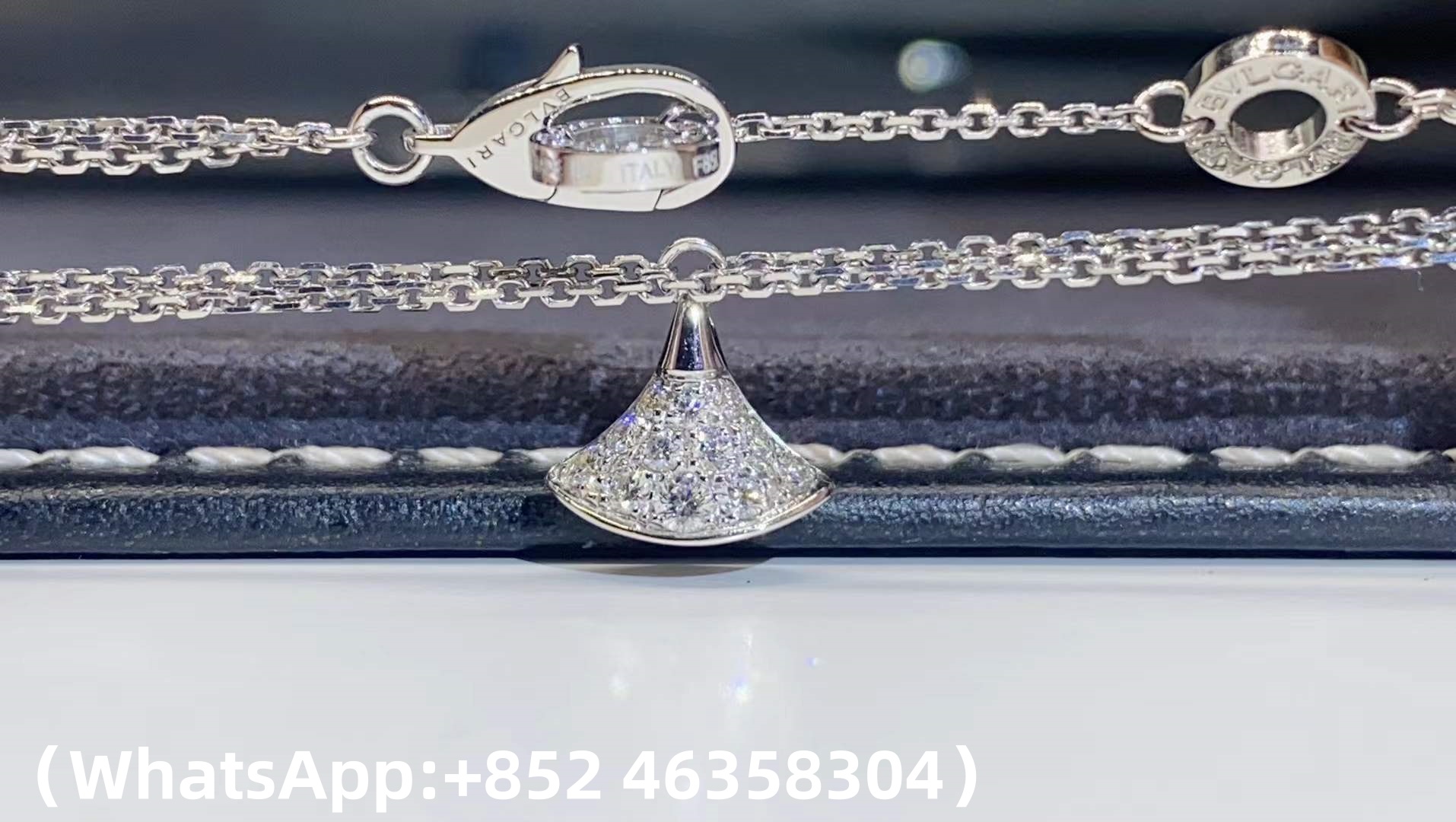 custom Bvlgari Divas' Dream Bracelet with Pendant Set with Full Pavé Diamonds